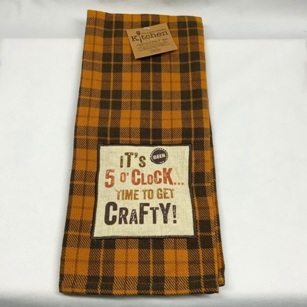 NWT! Beer themed‎ Tea Kitchen Hand Towel 5 o clock time to get crafty brown